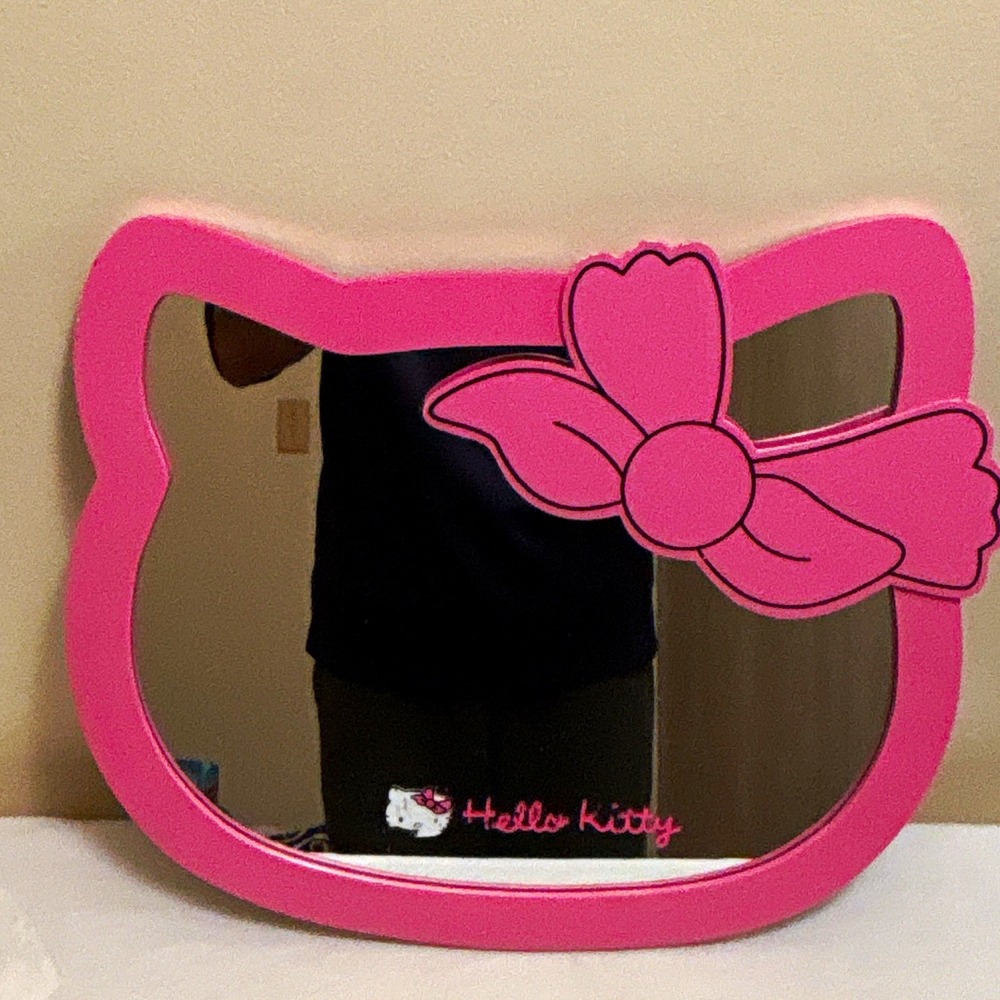 2004 Vintage Sanrio Hello Kitty Pink Bow Novelty Framed Wall Mirror 14"x12"